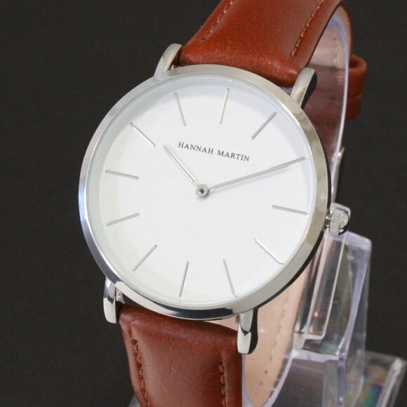 Men's Classic Minimalist 2 Hand Quartz Watch Raised Indices Brown Strap 36mm - Picture 12 of 12